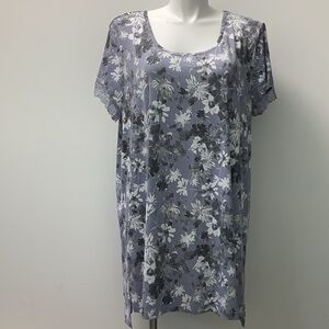 Tahari Floral Print Short Sleeve lace trim hilo sleepshirt size 3X